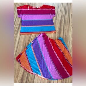 VTG 80s Colorful Rainbow Striped Top and Skirt Set